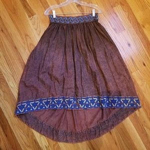 Women's Rust colored high low embroidered Cool Dye Resist Dyeing Midi skirt Sz M